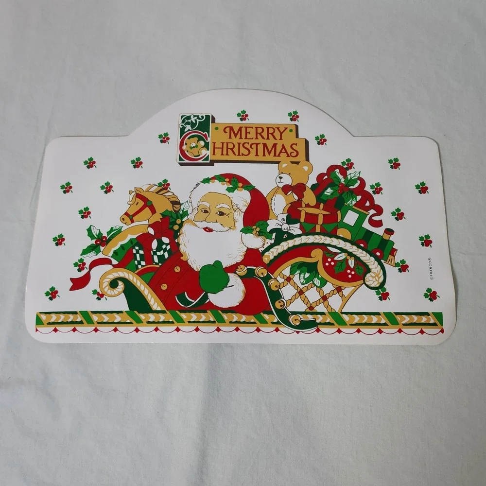 Vinyl Placemats Franco Merry Christmas Santa Lot of 4 Vintage 18 x 12 Retro